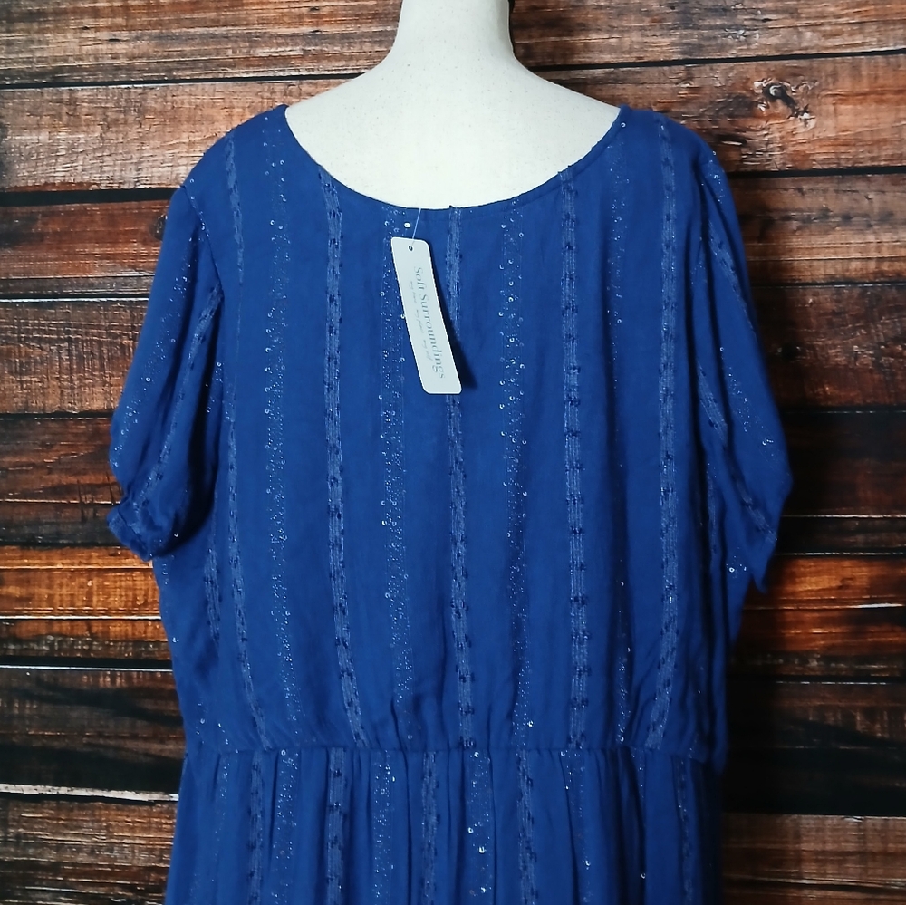NWT Soft Surroundings Dress 3X Kara Shimmer Maxi Blue Sequin Tiered Lined - Picture 6 of 10